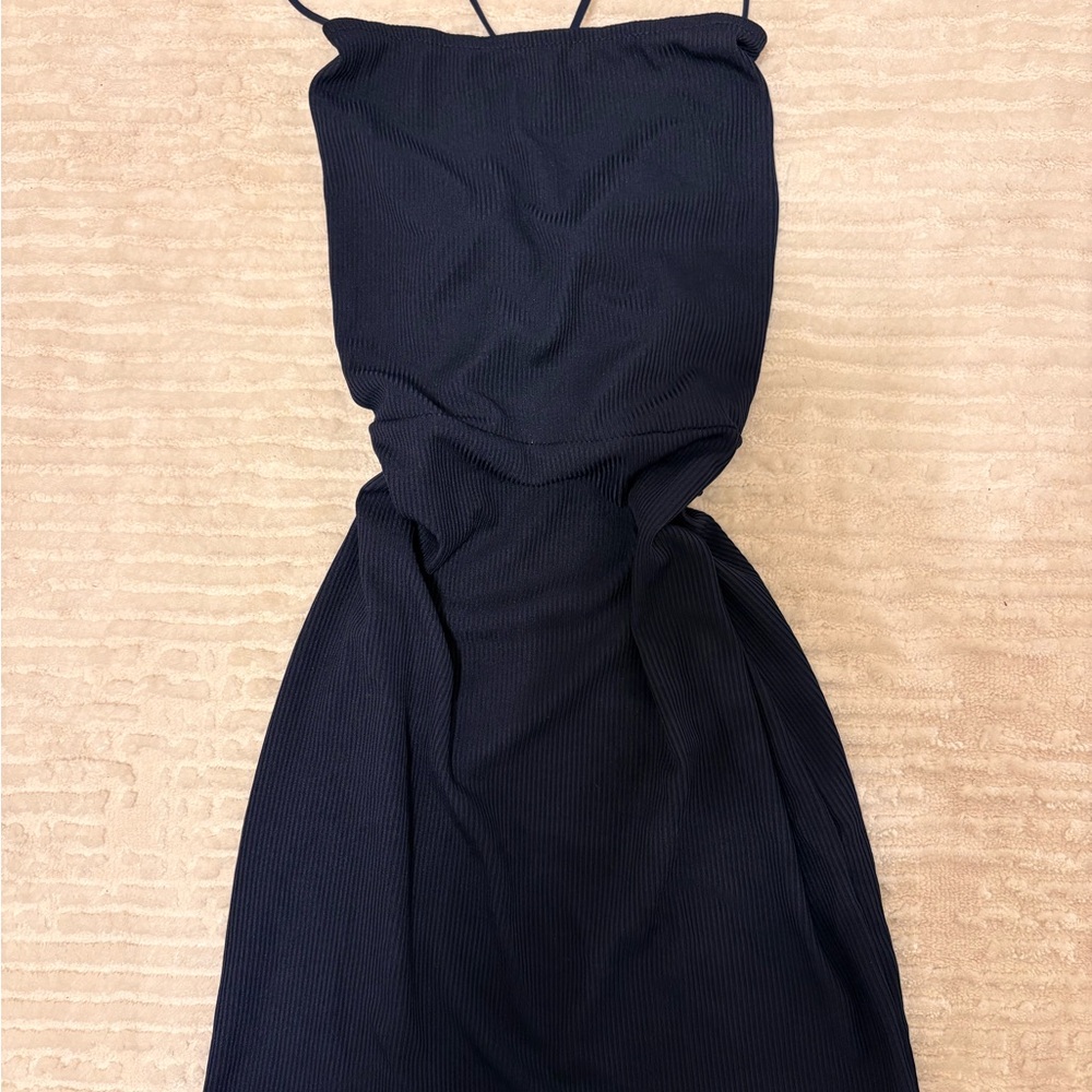 ✨ New PrettyLittleThing Ink Blue Ribbed Lace-Up Back Bodycon Dress ✨
